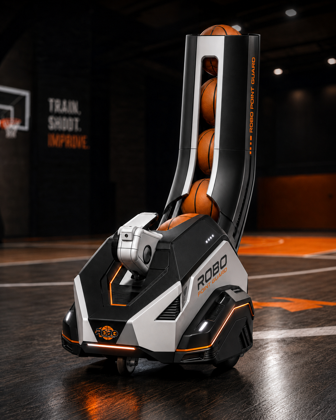 Robo PG — AI-powered basketball passing robot on court